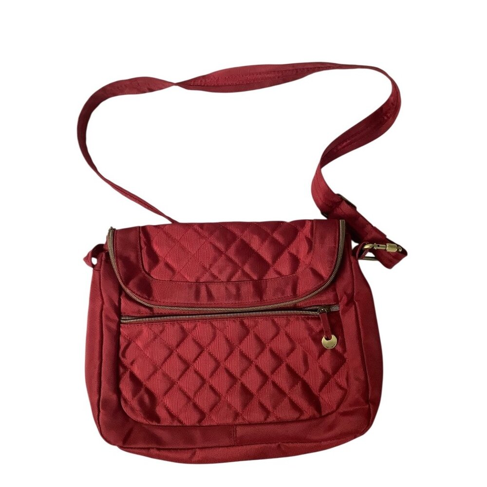 Travelon Quilted Red Crossbody Bag Adjustable Strap Zippered Pocket 13"x11.5"x4”